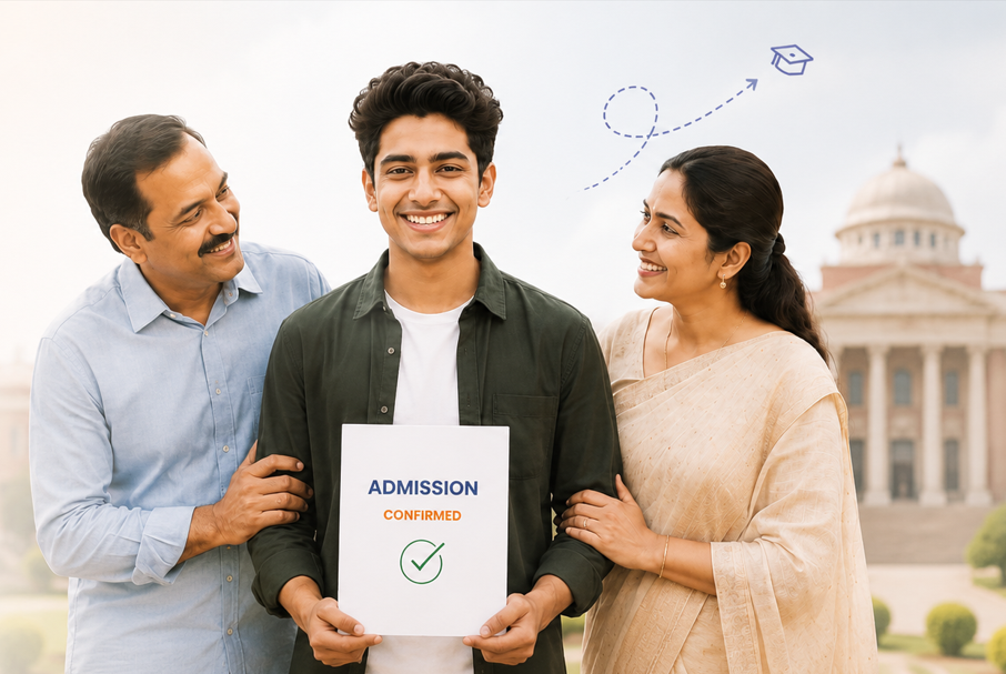 Family celebrating a confirmed college admission